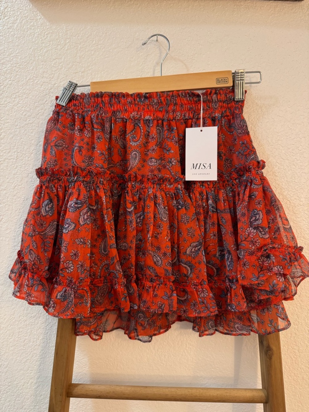 Misa Los Angeles Red Paisley Ruffle Mini Skirt - Picture 2 of 8